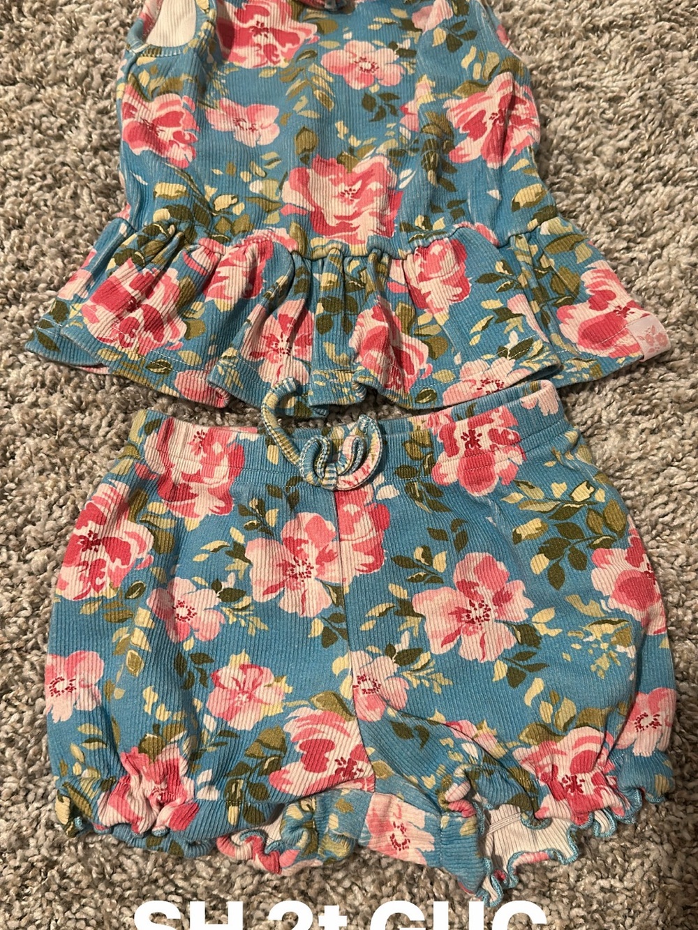 SweetHoney Blue Floral Kids Matching Set with Pink Flowers